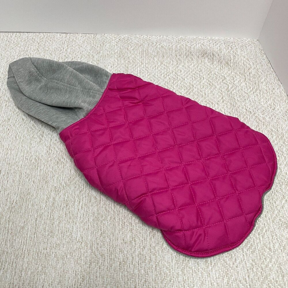 Fashion Dog M Pink Gray Quilted Sweater Shirt with Hoodie **READ**